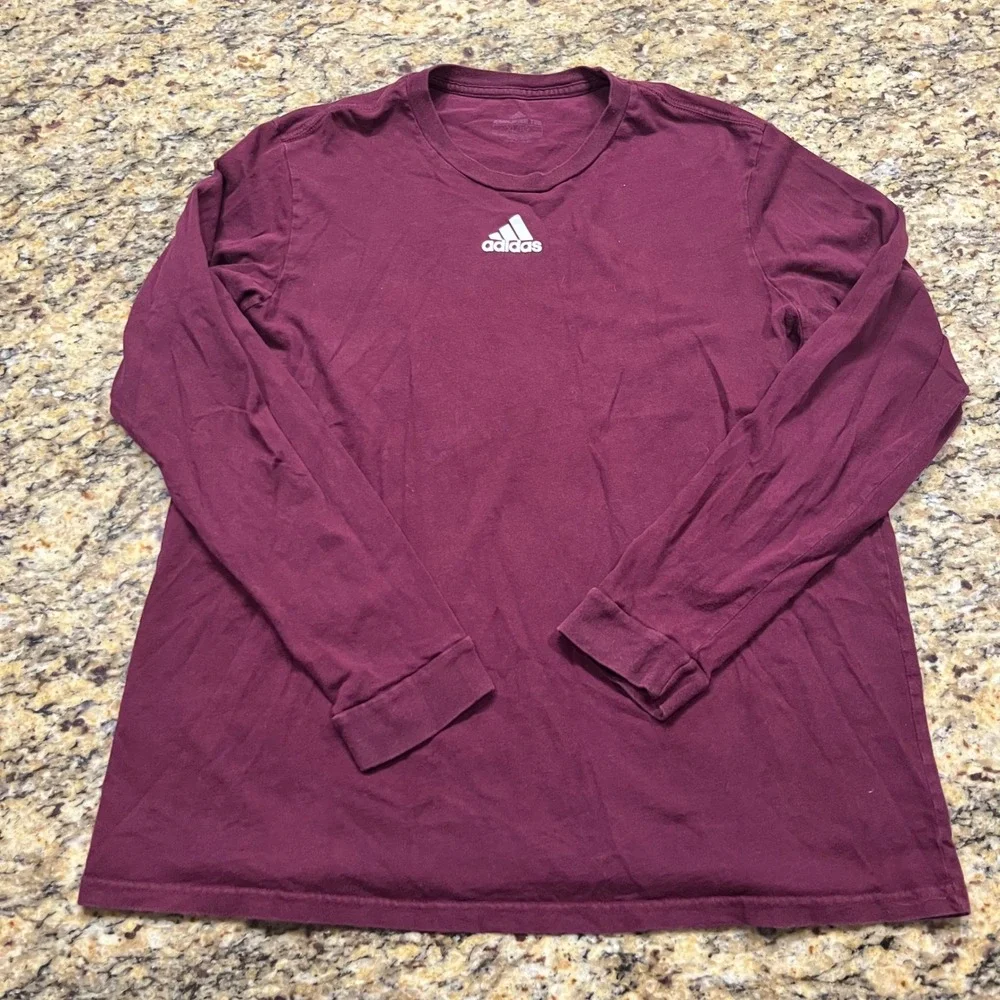 Adidas Mens Amplifier Tee Long Sleeve Shirt Maroon Burgundy XL Logo Cotton